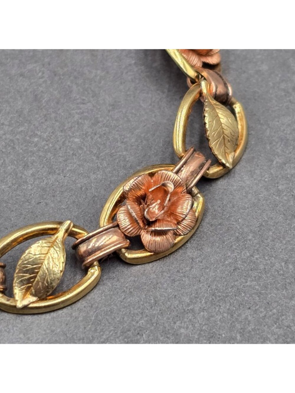 Vintage Krementz Rose Yellow Gold Filled Floral Link Statement Bracelet 7" - Picture 4 of 12